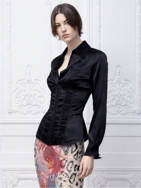 Marciano Stretch Satin Silk Corset Bodice Blouse